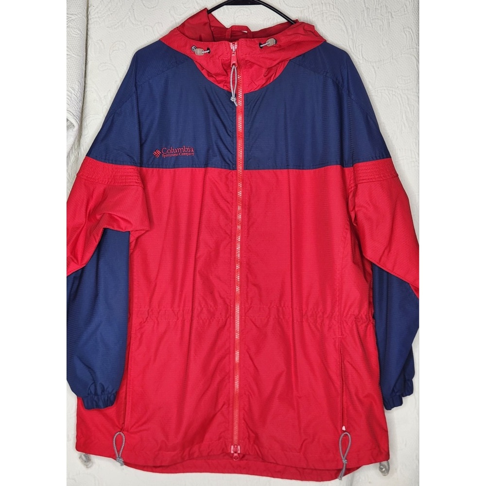 Columbia Women's Red & Navy Colorblock Hooded Windbreaker - Medium